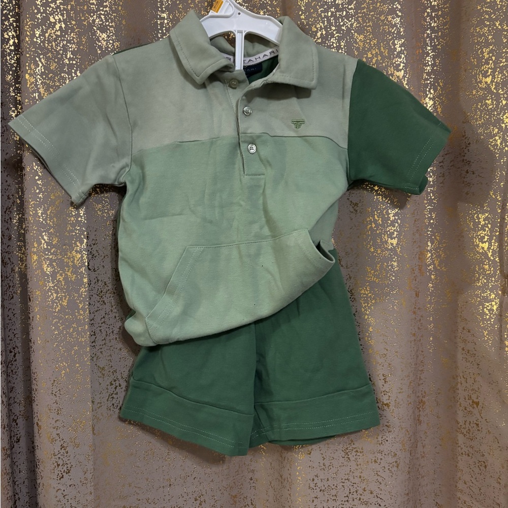 Tahari Two-Tone Green Kids Shirt and Short Set